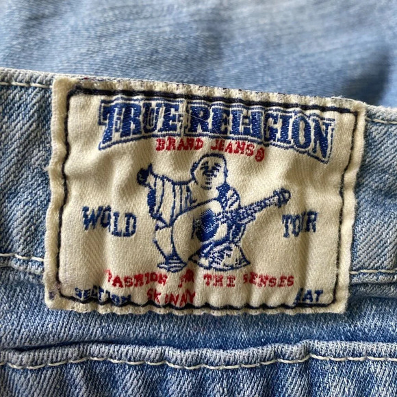 True Religion Straight Leg Jeans Womens 29 Light Wash Rainbow  Pockets - Picture 6 of 8